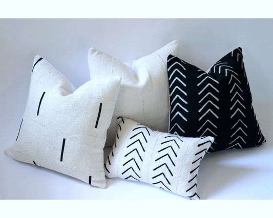 Authentic African Mudcloth Black and White Throw Pillows