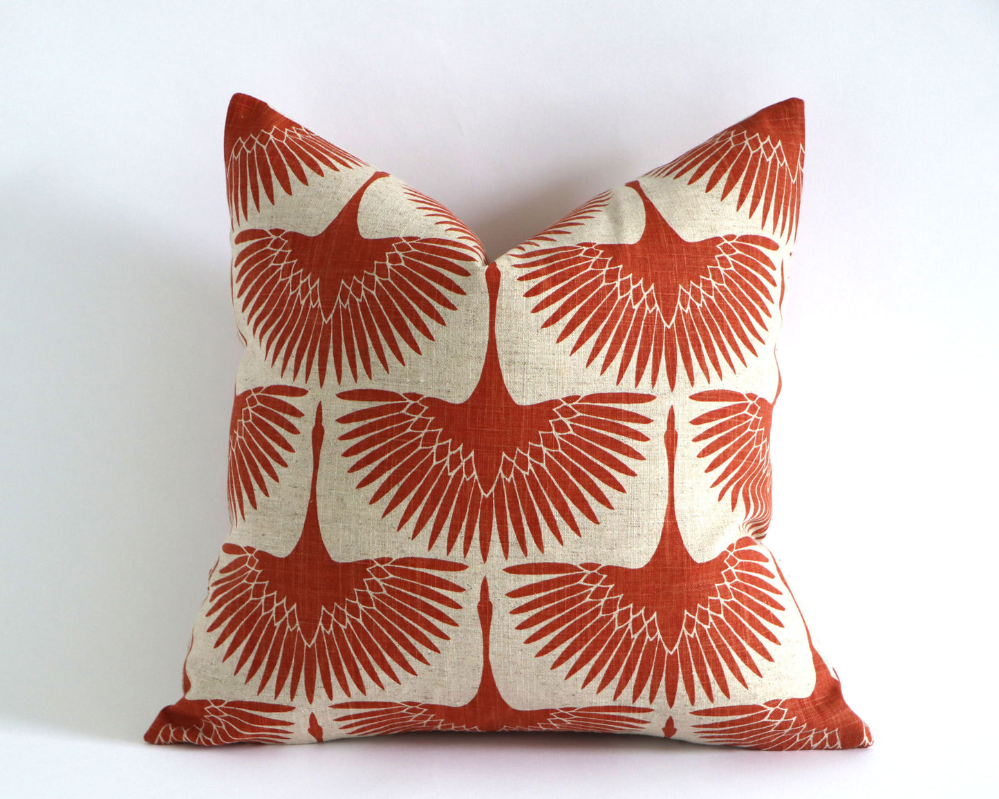 Art Deco Burnt Orange Swans on Natural Linen, Designer Mid Century Modern Throw Pillow Covers, 10 Sizes