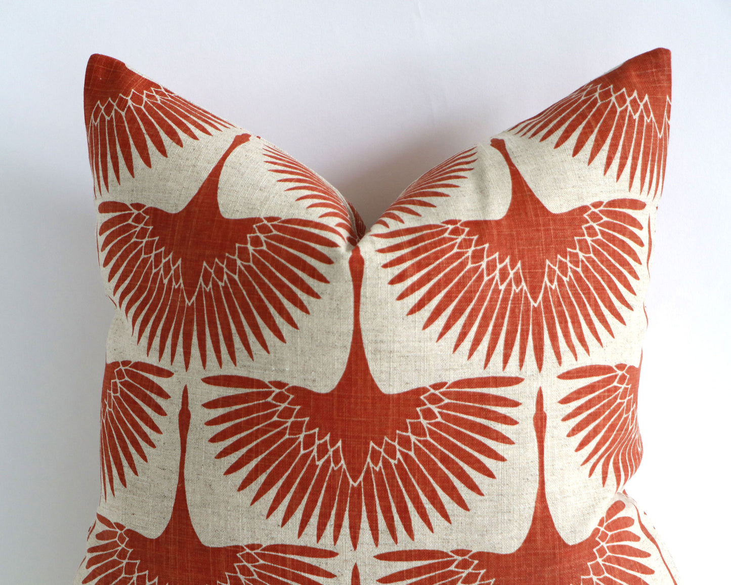 Art Deco Burnt Orange Swans on Natural Linen, Designer Mid Century Modern Throw Pillow Covers, 10 Sizes