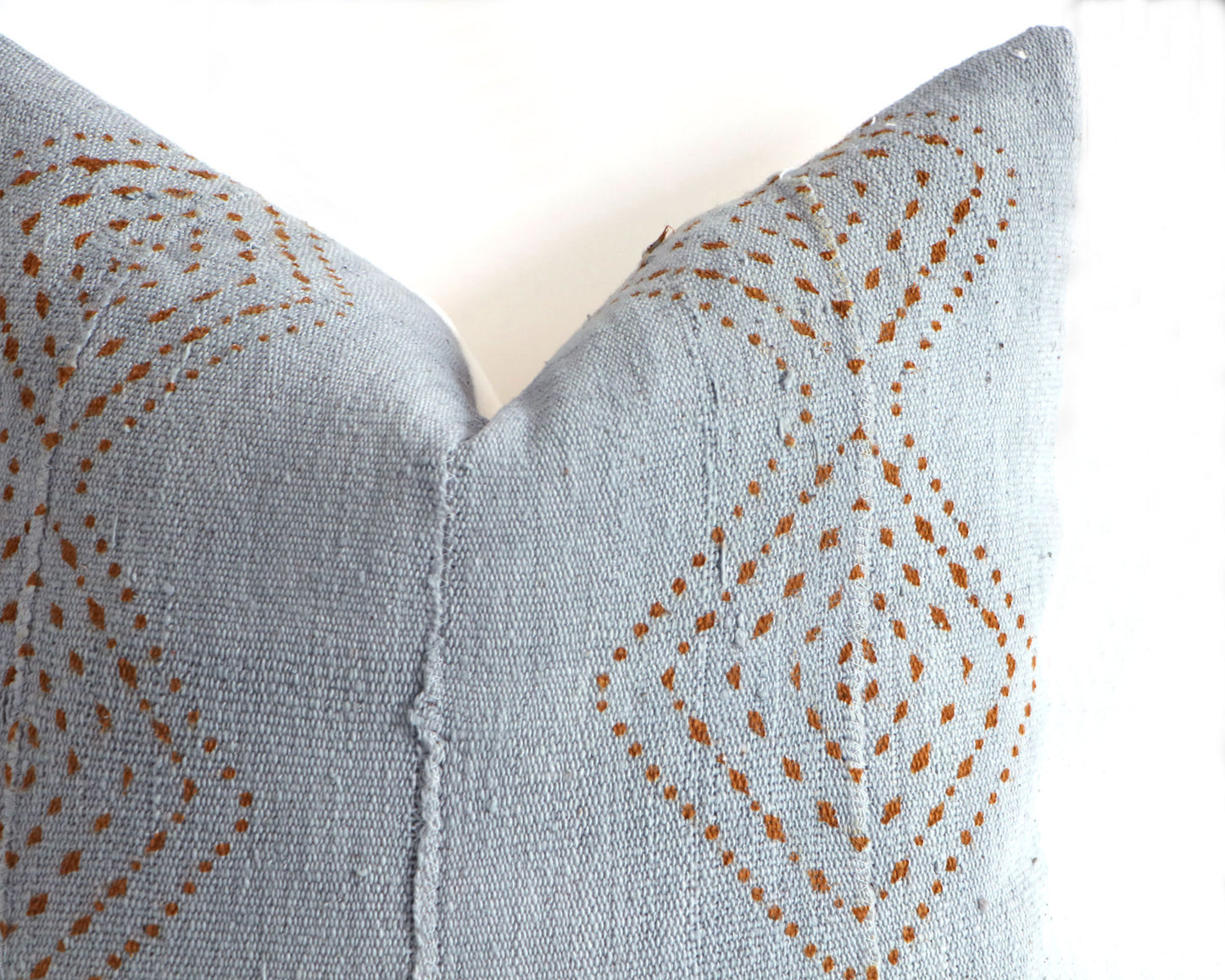 Burnt Orange Rust Diamonds on Blue Grey Authentic African Mudcloth Throw Pillow Covers, 10 Sizes