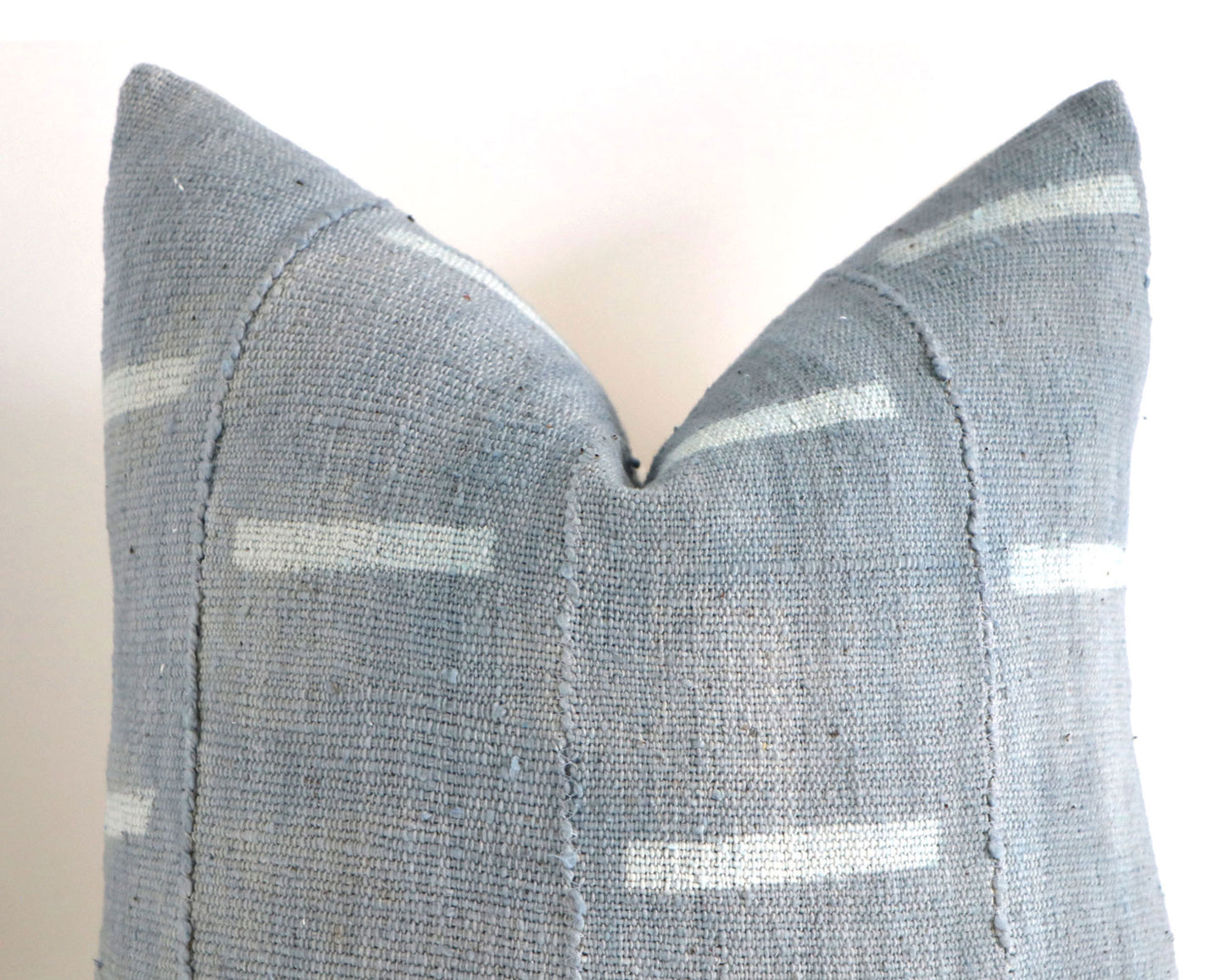 White Lines on Blue Grey Authentic African Mudcloth Throw Pillow Covers, 10 Sizes