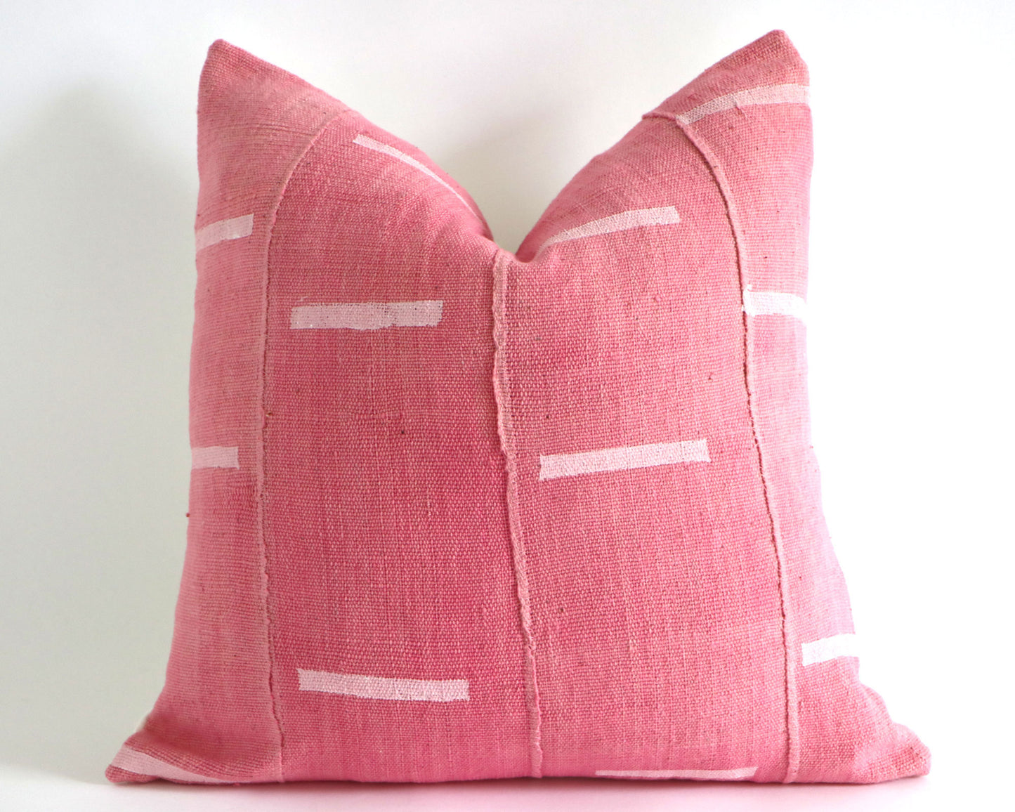 White Lines on Pink Authentic African Mudcloth Throw Pillow Covers