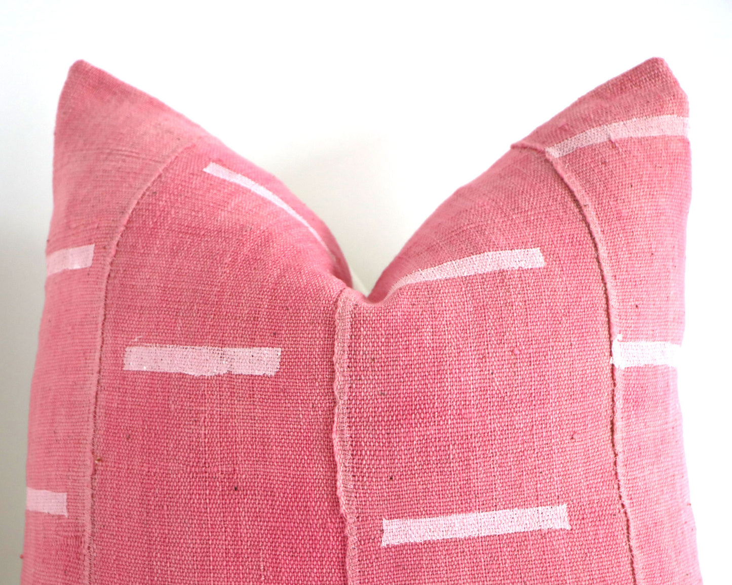 White Lines on Pink Authentic African Mudcloth Throw Pillow Covers