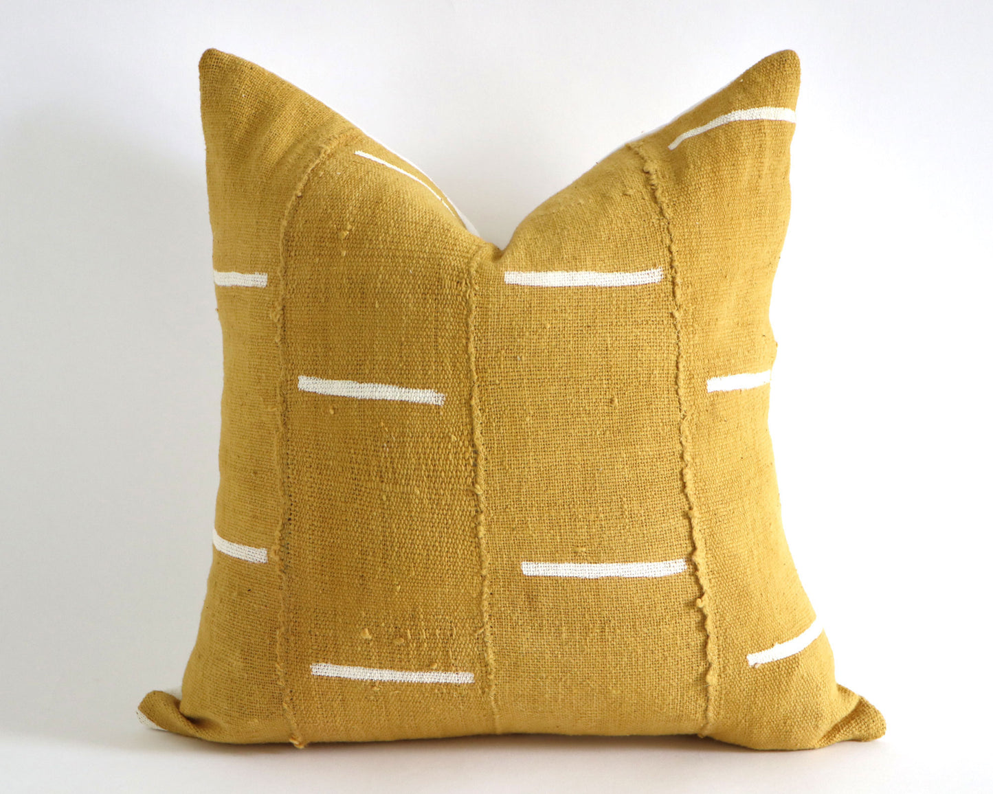 White Lines on Mustard Authentic African Mudcloth Throw Pillow Covers, 10 Sizes