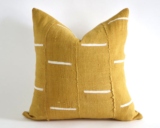 White Lines on Mustard Authentic African Mudcloth Throw Pillow Covers, 10 Sizes