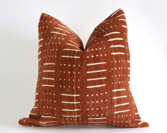 Authentic African Burnt Orange Rust Mudcloth Throw Pillow Covers, 10 Sizes