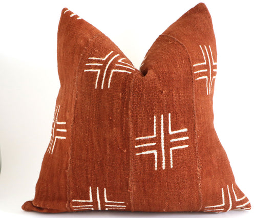 Burnt Orange Rust Authentic African Mudcloth Throw Pillow Covers 10 Sizes