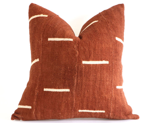 White Lines on Burnt Orange Rust Authentic African Mudcloth Throw Pillow Covers, 10 Sizes