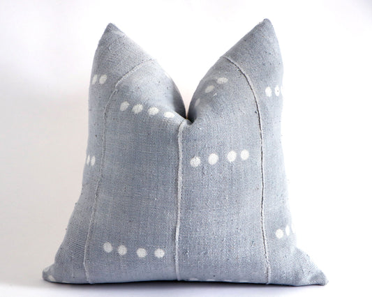 White Dots on Blue Grey Authentic African Mudcloth Throw Pillow Covers, 10 Sizes