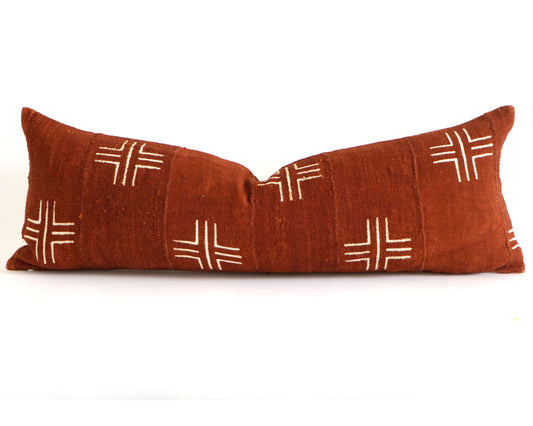 Burnt Orange Rust Authentic African Mudcloth 14x36 Lumbar Pillow Cover